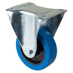 Schwerlast-Bockrolle, Rad Ø 125mm, Elastik-Reifen blau, Radb. 45mm, BH 178mm, Rollenlager, Radk. Kunststoff, mit Platte, PG 138x110mm, Tragkr. 140kg Nr. N110.B61.125