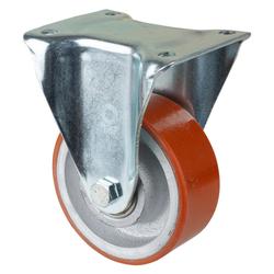 Schwerlast-Bockrolle, Rad Ø 125mm, Guss-Polyurethan orange 95+/-3 Shore A, Radb. 50mm, BH 178mm, Kugellager, Radk. Guss, mit Platte, PG 138x110mm, Tragkr. 550kg Nr. N110.C10.129