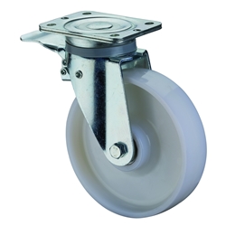 Schwerlast-Lenkrolle, mit Totalfeststeller, Rad Ø 150mm, Kunststoff weiß, Radb. 40mm, BH 209mm, Kugellager, Radk. Kunststoff, mit Platte, PG 138x110mm, Tragkr. 600kg Nr. N120.B15.152