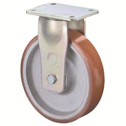 Schwerlast-Bockrolle, Rad Ø 80mm, Guss-Polyurethan orange 95+/-3 Shore A, Radb. 36mm, BH 140mm, Kugellager, Radk. Guss, mit Platte, PG 100x85mm, Tragkr. 250kg Nr. RR110.C10.080