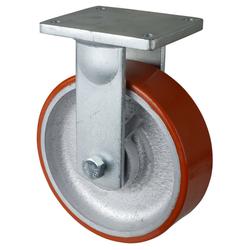 Schwerlast-Bockrolle, Rad Ø 250mm, Guss-Polyurethan orange 95+/-3 Shore A, Radb. 75mm, BH 315mm, Kugellager, Radk. Guss, mit Platte, PG 175x140mm, Tragkr. 1.600kg Nr. RR110.C10.251