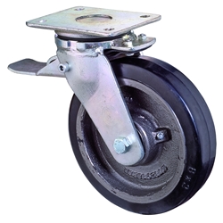 Schwerlast-Lenkrolle, mit Totalfeststeller, Rad Ø 100mm, Elastik-Reifen schwarz, Radb. 50mm, BH 150mm, Kugellager, Radk. Guss, mit Platte, PG 138x110mm, Tragkr. 210kg Nr. RR120.B81.101