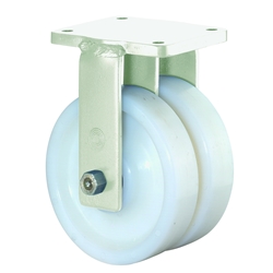 Schwerlast-Doppel-Bockrolle, Rad Ø 125mm, Kunststoff weiß, Radb. 2x50mm, BH 170mm, Kugellager, Radk. Kunststoff, mit Platte, PG 138x10mm, Tragkr. 1.400kg Nr. S110.B15.126
