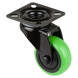 Lenkrolle, Rad Ø 50mm, Thermoplastischer Gummi (TPR) grün, Radb. 20mm, BH 73mm, Kugellager, Radk. Kunststoff, mit Platte, PG 54x54mm, Tragkr. 50kg Nr. A800.A85.050.04