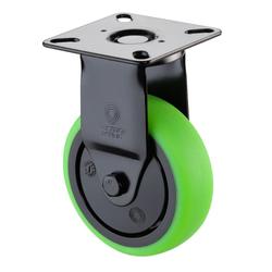 Apparate-Bockrolle, Rad Ø 75mm, Thermoplastischer Gummi (TPR) grün, Radb. 25mm, BH 103mm, Kugellager, Radk. Kunststoff, mit Platte, PG 60x60mm, Tragkr. 60kg Nr. A810.A85.075.04