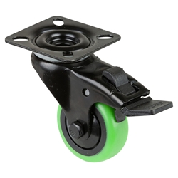 Lenkrolle, mit Totalfeststeller, Rad Ø 50mm, Thermoplastischer Gummi (TPR) grün, Radb. 20mm, BH 73mm, Kugellager, Radk. Kunststoff, mit Platte, PG 54x54mm, Tragkr. 50kg Nr. A820.A85.050.04