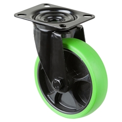 Lenkrolle, Rad Ø 100mm, Thermoplastischer Gummi (TPR) grün, Radb. 32mm, BH 155mm, Rollenlager, Radk. Kunststoff, mit Platte, PG 104x80mm, Tragkr. 120kg Nr. L800.B44.126.04