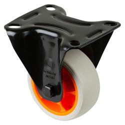 Transport-Bockrolle, Rad Ø 80mm, Thermoplastischer Gummi (TPR) hellgrau, Radb. 32mm, BH 105mm, Rollenlager, Radk. Kunststoff, mit Platte, PG 104x80mm, Tragkr. 100kg Nr. L810.B44.081.02