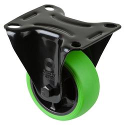 Transport-Bockrolle, Rad Ø 80mm, Thermoplastischer Gummi (TPR) grün, Radb. 32mm, BH 105mm, Rollenlager, Radk. Kunststoff, mit Platte, PG 104x80mm, Tragkr. 100kg Nr. L810.B44.081.04
