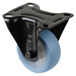 Transport-Bockrolle, Rad Ø 80mm, Thermoplastischer Gummi (TPR) hellblau, Radb. 32mm, BH 105mm, Rollenlager, Radk. Kunststoff, mit Platte, PG 104x80mm, Tragkr. 100kg Nr. L810.B44.081.05