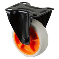 Transport-Bockrolle, Rad Ø 100mm, Thermoplastischer Gummi (TPR) hellgrau, Radb. 32mm, BH 128mm, Rollenlager, Radk. Kunststoff, mit Platte, PG 104x80mm, Tragkr. 110kg Nr. L810.B44.101.02
