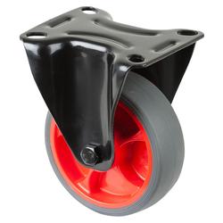 Transport-Bockrolle, Rad Ø 100mm, Thermoplastischer Gummi (TPR) grau, Radb. 32mm, BH 128mm, Rollenlager, Radk. Kunststoff, mit Platte, PG 104x80mm, Tragkr. 110kg Nr. L810.B44.101.03