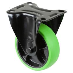 Transport-Bockrolle, Rad Ø 100mm, Thermoplastischer Gummi (TPR) grün, Radb. 32mm, BH 128mm, Rollenlager, Radk. Kunststoff, mit Platte, PG 104x80mm, Tragkr. 110kg Nr. L810.B44.101.04