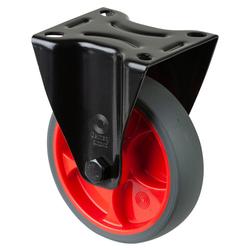 Klicken Sie hier, um das Bild zu vergrößern Transport-Bockrolle, Rad Ø 125mm, Thermoplastischer Gummi (TPR) grau, Radb. 32mm, BH 155mm, Rollenlager, Radk. Kunststoff, mit Platte, PG 104x80mm, Tragkr. 120kg Nr. L810.B44.126.03