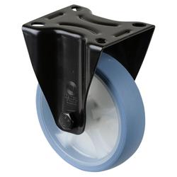 Transport-Bockrolle, Rad Ø 125mm, Thermoplastischer Gummi (TPR) hellblau, Radb. 32mm, BH 155mm, Rollenlager, Radk. Kunststoff, mit Platte, PG 104x80mm, Tragkr. 120kg Nr. L810.B44.126.05
