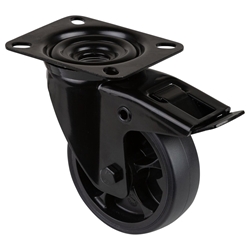 Lenkrolle, mit Totalfeststeller, Rad Ø 100mm, Thermoplastischer Gummi (TPR) schwarz, Radb. 32mm, BH 128mm, Rollenlager, Radk. Kunststoff, mit Platte, PG 104x80mm, Tragkr. 110kg Nr. L820.B44.101.06