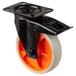 Lenkrolle, mit Totalfeststeller, Rad Ø 125mm, Thermoplastischer Gummi (TPR) hellgrau, Radb. 32mm, BH 155mm, Kugellager, Radk. Kunststoff, mit Platte, PG 104x80mm, Tragkr. 120kg Nr. L820.B44.126.02