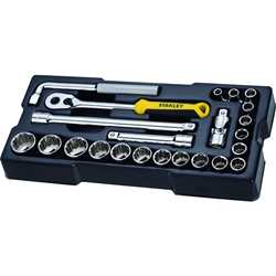 Stanley Modul 1/2 Zoll Steckschlüssel 12-Kant und Zubehör Set, 23-tlg. Nr. STMT1-74726