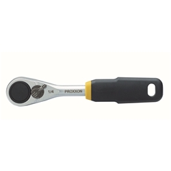 Proxxon Micro-Bit-Ratsche, 1/4 Zoll 6,3mm, mit extrem schlankem Kopf (23x12mm), entspricht DIN-ISO Nr. 23158