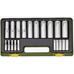 Proxxon Tiefbett-Steckschlüsselsatz, 1/4 Zoll + 1/2 Zoll (20-teilig), entspricht DIN-ISO Nr. 23292