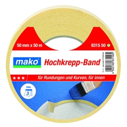 Mako Hochkrepp-Band KOMFORT 50mm x 50m, Hochkrepp gelb, temperaturbeständig bis ca. 60°, für Kurven und Rundungen, Innen Nr. 8315 00, EAN 4002168831560