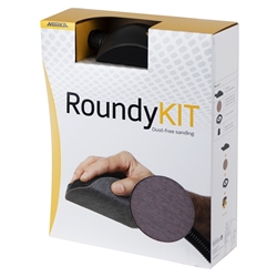 Roundy Kit bestehend aus: Handblock mit Absaugung, 4.-mtr. Absaugschlauch 20mmØ mit konischem Adapter, 15St. Abranet Scheiben (je 5x P120, P180, P240) Nr. KIT00ROUND