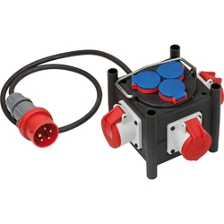 Brennenstuhl Kompakter Gummi-Stromverteiler / Gummiverteiler (1m Kabel, 3x CEE 400V/16A, 3x 230V/16A, Baustelleneinsatz und ständigen Einsatz im Freien, Made in Germany) Nr. 1153680100