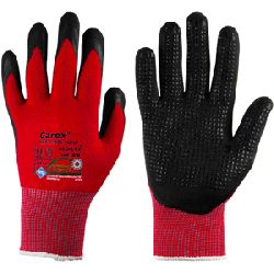 Feinstrick-Nylon-Handschuh Carex Redflex Gr. 7, rot mit schwarzer NFT-Beschichtung, Nitrilnoppen, Strickbund - nach Öko-Tex Standard 100 EN388/420 Nr. 13750/7