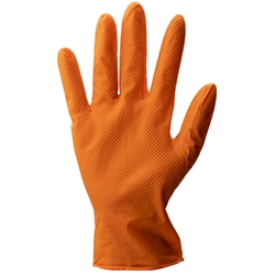 STRONGHAND® Grip NITRIL, Box à 50 Stück, orange, Länge 24cm, Stärke 15mm, puderfrei, EN 21420, EN388, EN374, Cat. 3 Nr. 0424