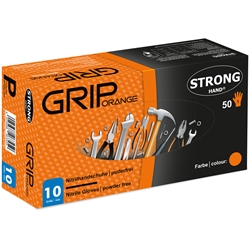 STRONGHAND® Grip NITRIL, Box à 50 Stück, orange, Länge 24cm, Stärke 15mm, puderfrei, EN 21420, EN388, EN374, Cat. 3 Nr. 0424