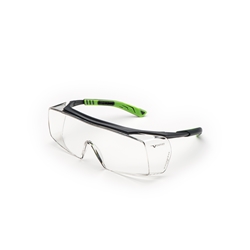 UNIVET 5X7 Überbrille, Scheibe: klar PC, CE EN 166/170 UV400, Farbe: gunmetallic/grün Nr. 5X7.03.11.00