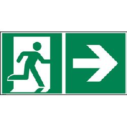 Schild Rettungsweg Pfeil rechts Aluminium langnachleuchtend nach ASR A1.3 / ISO 7010 E001, 300x150mm, Nr. AN 100.00.303