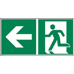 Schild Rettungsweg Pfeil links Aluminium langnachleuchtend nach ASR A1.3 / ISO 7010 E001, 300x150mm, Nr. AN 100.00.304