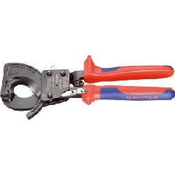 Knipex Kabelschneider (Ratschenprinzip) mit Mehrkomponenten-Hüllen schwarz lackiert 250 mm (SB-Karte/Blister) Nr. 95 31 250