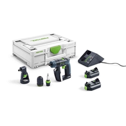 Festool Akku-Bohrschrauber CXS 2,6-Set (beinhaltet: 2 x Akkupack BP-XS, Ladegerät MXC, CENTROTEC Werkzeugfutter, CENTROTEC Bithalter BH 60 CE-Imp, Schnellspannbohrfutter FastFix 10 mm, Winkelvorsatz XS, Bit PZ 2, Gürtelclipim Systainer SYS3 M 137 ) Nr. 576093 (564532)