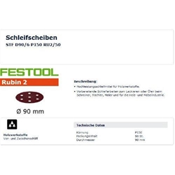 Festool Schleifscheibe STF D90/6 P150 RU2/50 Rubin 2 (Pack a 50 Stück) Nr. 499082