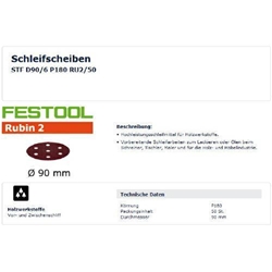 Festool Schleifscheibe STF D90/6 P180 RU2/50 Rubin 2 (Pack a 50 Stück) Nr. 499083
