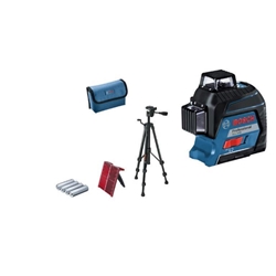 Bosch Linienlaser GLL 3-80 mit Handwerkerkoffer, Laserzieltafel, Tasche, 4 x 1,5V-LR6-Batterie (AA) und Baustativ BT150, Service-Kategorie: C Nr. 0 615 994 0KD EAN 3165140934435