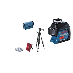 Bosch Linienlaser GLL 3-80 mit Handwerkerkoffer, Laserzieltafel, Tasche, 4 x 1,5V-LR6-Batterie (AA) und Baustativ BT150 Nr. 0 615 994 0KD EAN 3165140934435