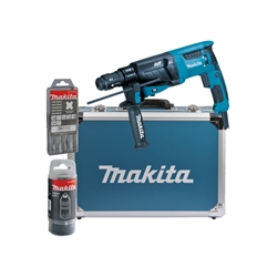 Makita Kombihammer HR2631FT13 SDS-plus, 800 Watt, Einzelschlagstärke 2,4 Joule, Gewicht 3,0 kg inkl. Schnellspannbohrfutter 5-tlg. Bohrerkassette im Alukoffer