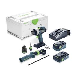Festool Akku-Bohrschrauber TDC 18/4 5,2/4,0 I-Plus QUADRIVE Nr. 575602 inkl. 2 Akkus 18V, Ladegerät, CT-Bithalter, CT-Werkzeugfutter, FF-Schnellspannbohrfutter 13 mm, Systainer
