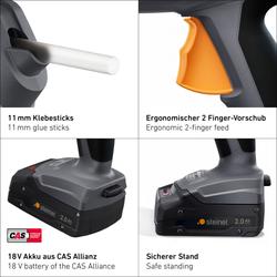 Steinel Akku-Heißklebepistole PRO MobileGlue 5011 CAS inkl. 2,0 Ah Akku+Ladegerät Nr. 085384