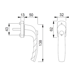 Hoppe Fenstergriff New York 0810SV/U10, 35mm Stift F1 silberfarbig m. Schrauben M5x45mm, Druckknopf Nr. 3571722