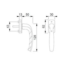 Hoppe Fenstergriff New York 0810/U10, 37mm Stift F9 edelstahlfarbig m. Schrauben M5x45mm, Standard Nr. 3479563 (alt: 3440010)