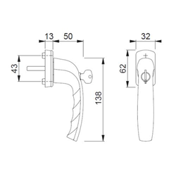 Hoppe Fenstergriff New York 0810SVS/U10, DF 37mm Stift F1 silberfarbig m. Schrauben M5x45mm, Druckknopf abschließbar Nr. 3480687 (alt: 3439756)