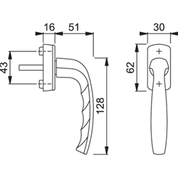Hoppe DK-Fenstergriff, mit kantig abgerundeter Rosette, VK7x32-42, Secustik, DIN Links-Rechts New York 0810/US10, verkehrsweiß beschichtet mit Stütznocken, Nocken Ø 10mm, 32-42mm Stift Nr. 3755927