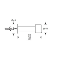 FSB Wandtürstopper, mit Pufferkappe, Aluminium, 38 3880, Ø 40mm, L 120mm, Naturfarbig, verdeckt verschraubt Nr. 0 38 3880 00002 0105