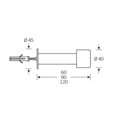 FSB Wandtürstopper, mit Pufferkappe, Aluminium, 38 3880, Ø 40mm, L 90mm, Naturfarbig, verdeckt verschraubt Nr. 0 38 3880 00003 0105