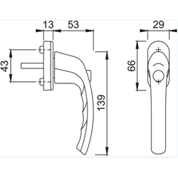 Hoppe Fenstergriff Tokyo 0710SV/U26 37mm Stift F9 Alu Stahl, mit Schrauben M5x50mm, Druckknopf Nr. 1957314