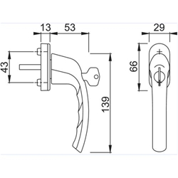 Hoppe Fenstergriff Tokyo 0710S/U26 37mm Stift F9 Alu Stahl Secu100 abschließbar H001, mit Schrauben M5x45mm, Schließungsnr. H001-EW Nr. 3390180